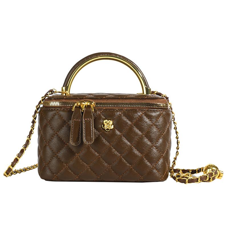Pu Small Box Handbag With Quilted Design And Chain Handle For Urban Fashion