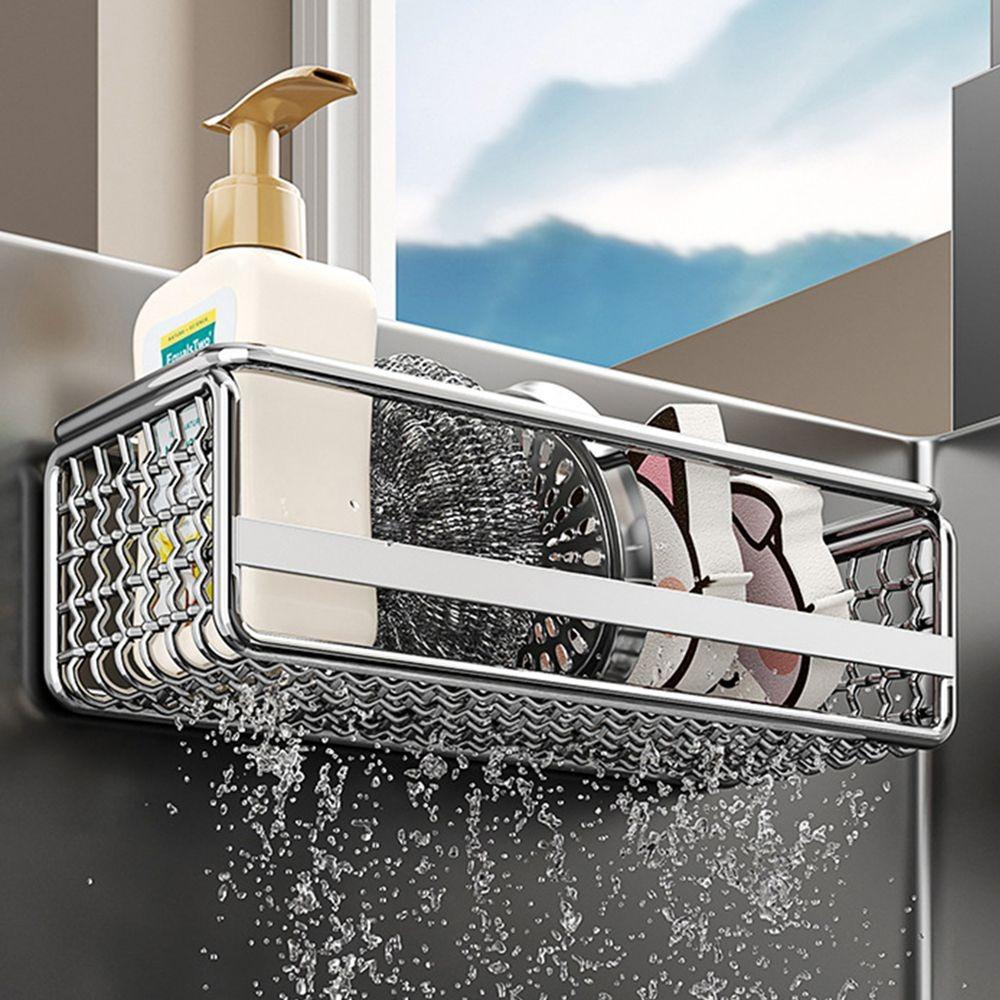 Wall Mounted Sink Drain Basket Stainless Steel Sponge Hanging Rack Kitchen Storage Holder  Kitchen