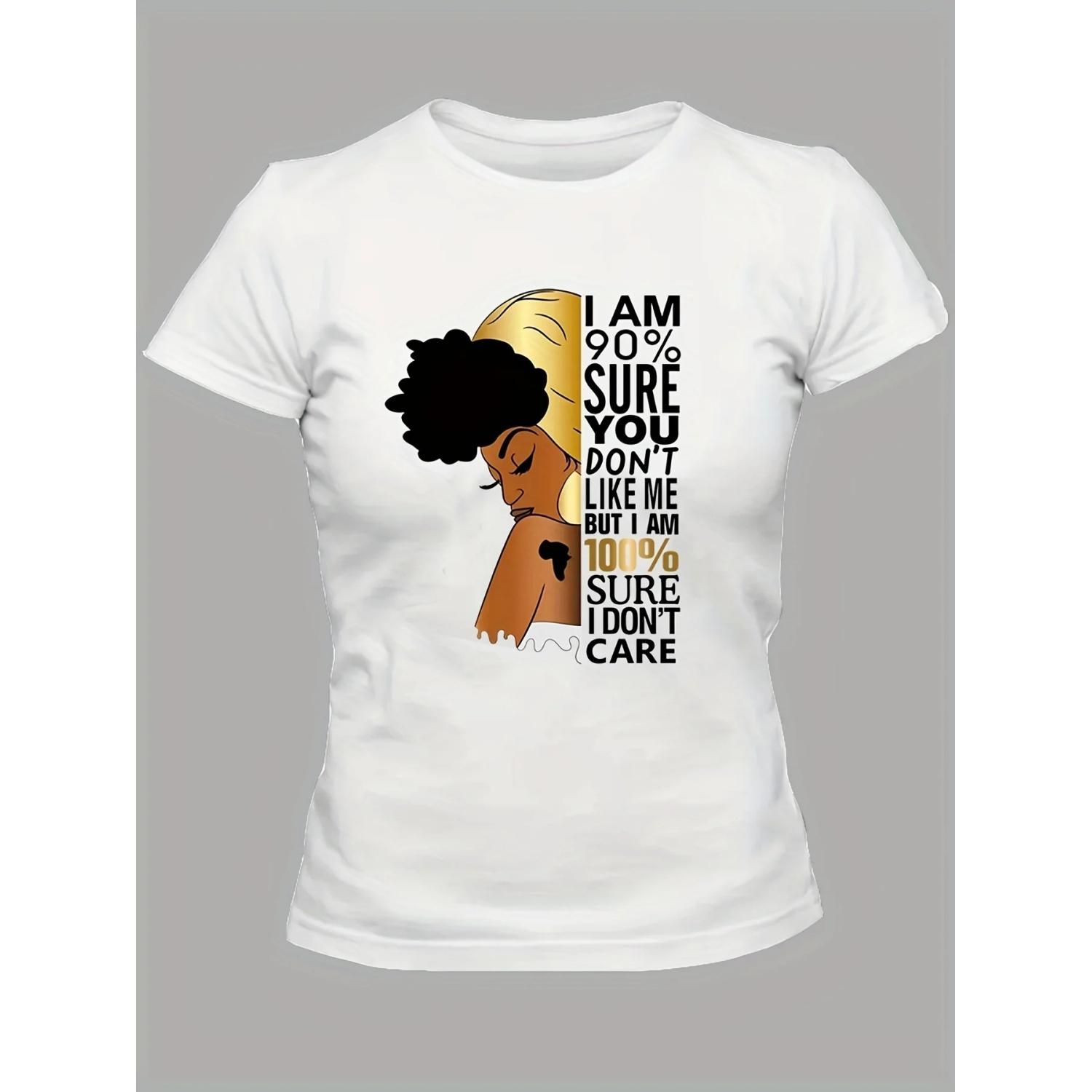 Elegant T-Shirt with I Don t Care Print Crew Neck Short Sleeve Casual for Women Summer Spring Fashion Casual Wear Statement S