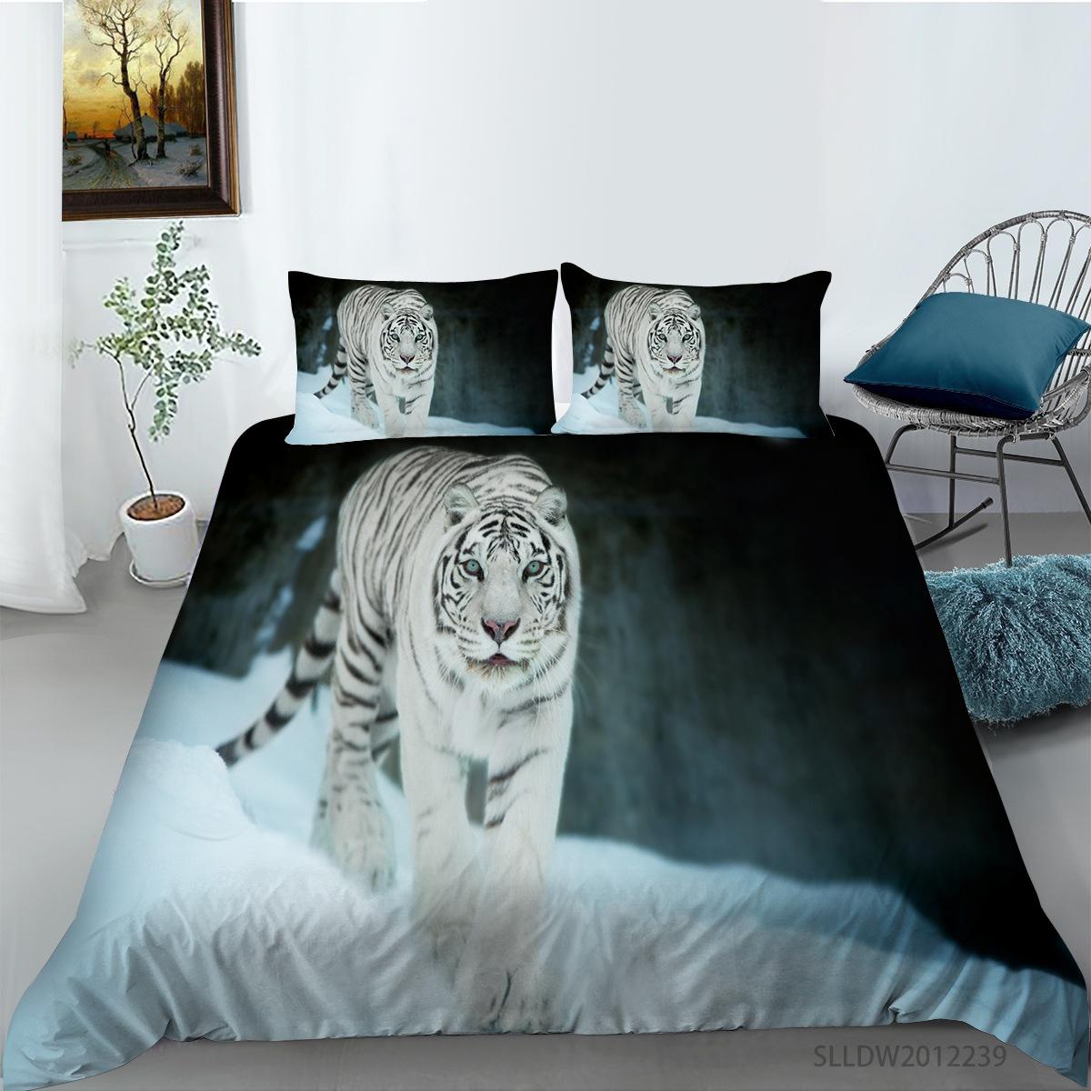 

Полиэстерный трехпредметный комплект пододеяльника и наволочек с 3D цифровой печатью серии Тигр EU single 135*200