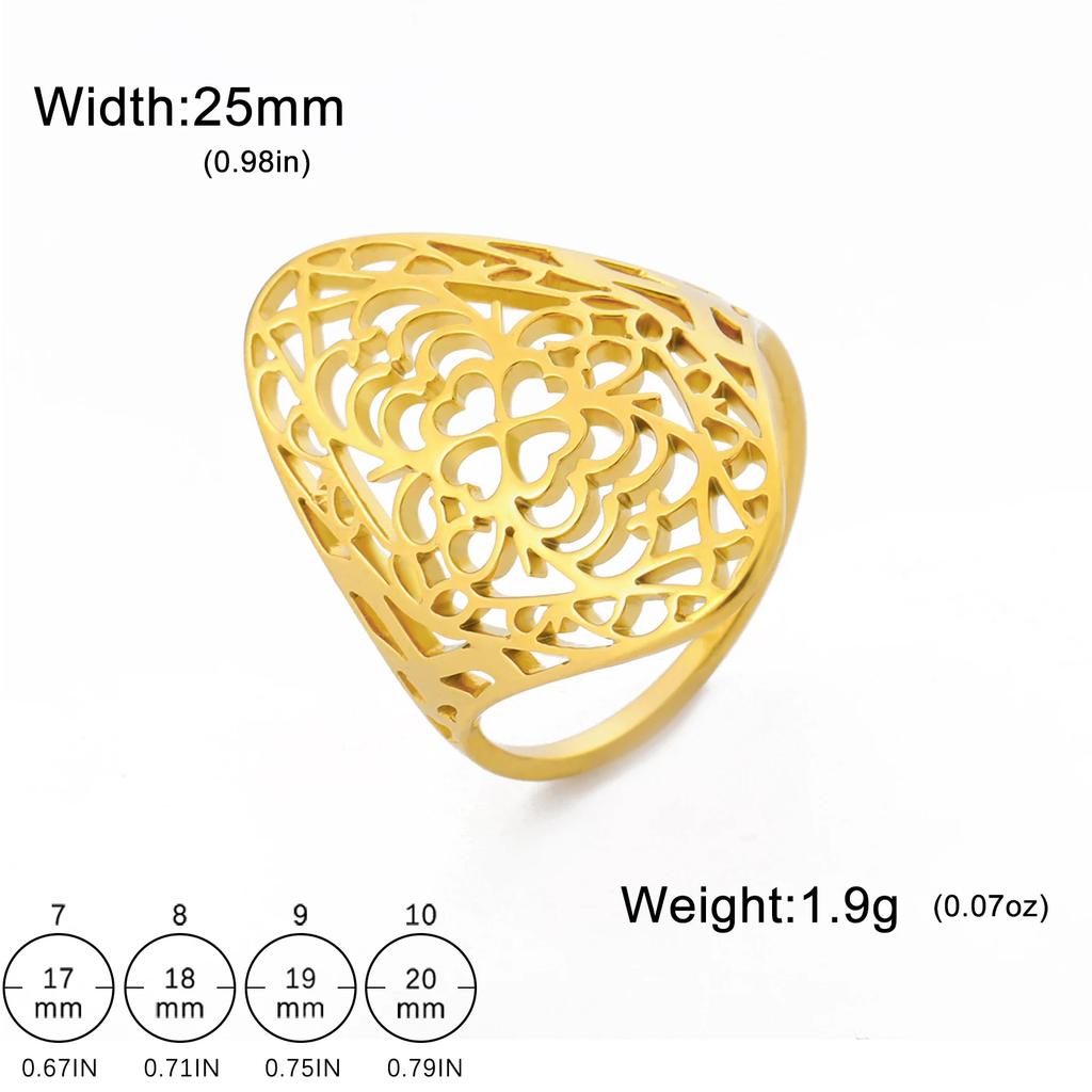 Heart Filigree Rings for Women Stainless Steel Gold Wide Aesthetic Ring Birthday Valentine's Day Gift