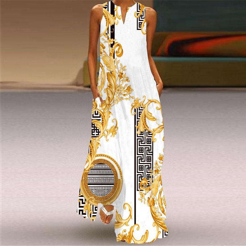 

Summer Fashion Women s Clothing 2025 New Arrival Fashion 3D Fashion Print Sexy V-neck Sleeveless Pocket Maxi Dress VLCQ-228 XL(67.50 kg-75.00 kg)