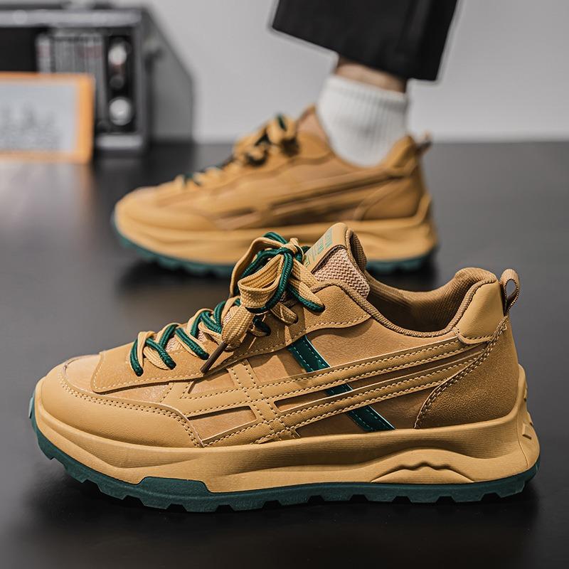 Fashion Men's Leather Lace-Up Sneakers Trendy Versatile Non-Slip Casual Shoes Mens Versatile Comfort Light Shock Shoes Zapatillas Hombre