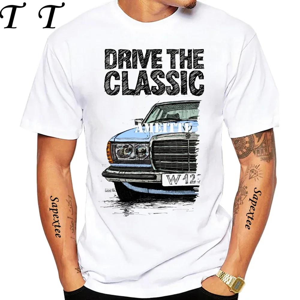 New Men Short Sleeve Drive The Classic Germany Old W123 W124 R129 T-Shirt Hip Hop Boy Casual White Tops 70's Vintage Car Tees