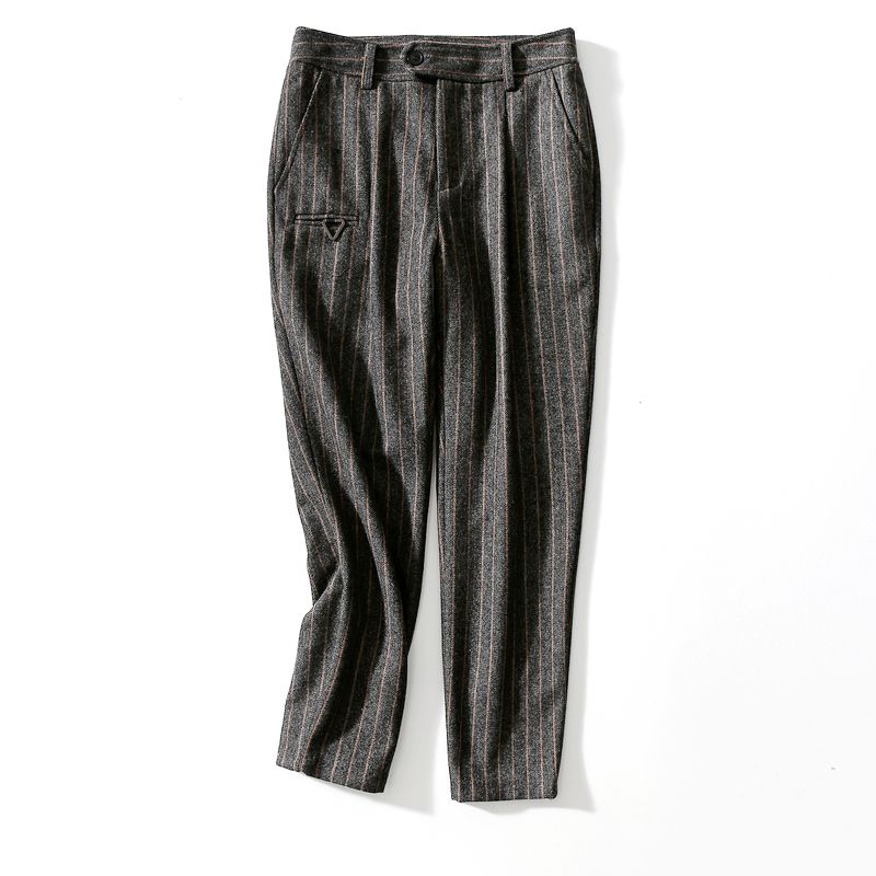 Self-Retained Recommend ~ Revoked by Brand Fashionable All-Match Wool Vertical Striped Harem Pants Women's Fall and Winter Woolen Tapered Pants
