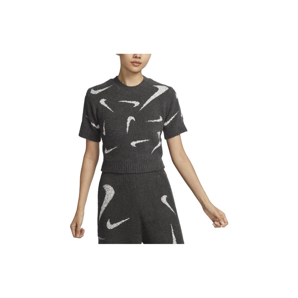 Nike Sportswear Phoenix Cozy Bouclé Printed Short Fashion Casual Knit Crew Neck T-Shirt Women T-Shirts Gray FD4287-254