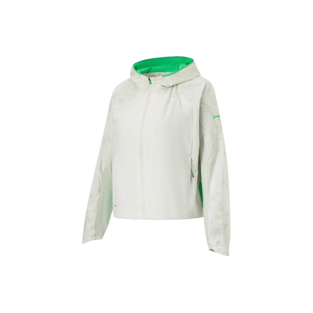Li Ning Running Series Color Block Zip-Up Hooded Sports Windbreaker Women outerwear Silver-Birch-Gray Mystic-Green AFDU050-2