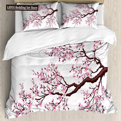Japanskt påslakanset, Gren av ett blomstrande sakuraträd Blomma Körsbärsblommor Vårtema Konst Japan Sängkläder Set Full Size