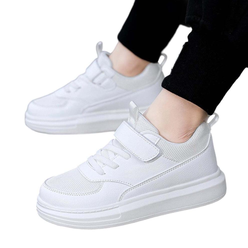 Boys & Girls Lightweight Athletic Sneakers – Comfortable Casual Shoes for School, Running & Everyday Wear – White, Size 35