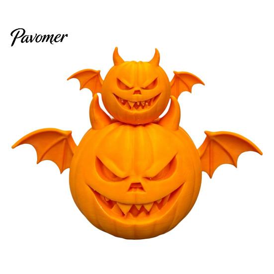 Pumpkin Table Centerpiece 2Pcs 3D Printed Demon Figurine, Devil Statue with Bat Trick or Treat Party Prop Wings & Horns, Spooky Sculpture for