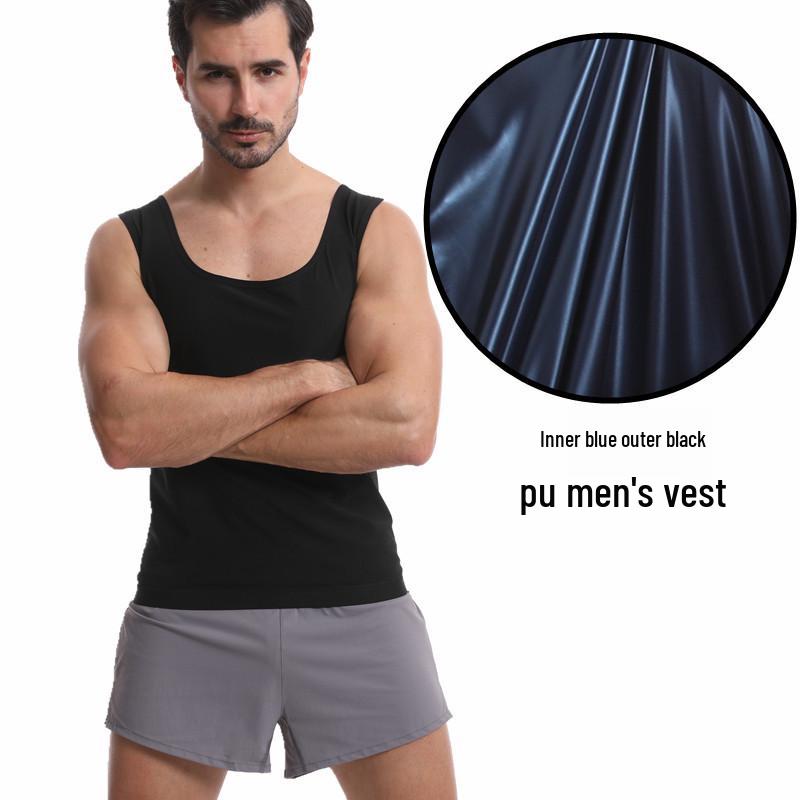 Men's Silver-Coated PU Sauna Suit: Body Shaper Sweat-Inducing Tight-Fit Short-Sleeve Vest for Abdomen Control.
