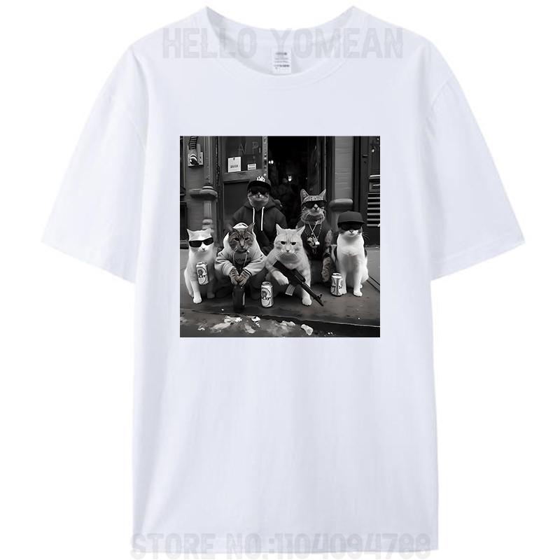 Rolig Kattgäng Meme Gangsterkatter Gata Vintage Dam Herr Bomulls T-shirt Fritid Kortärmad T-shirts Hipster Toppar