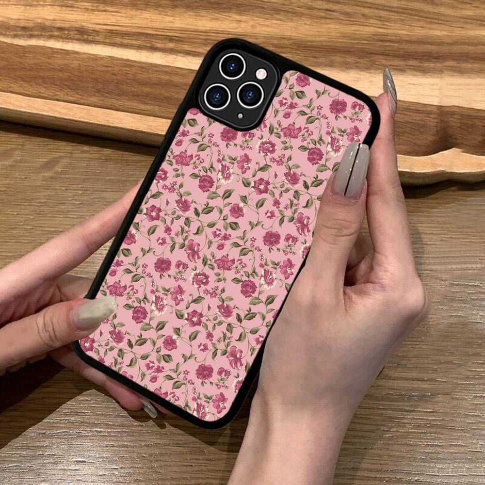 Small Reddish Pink Flowers Phone Case Silicone PC+TPU For For IPhone 11 12 13 14 15 16 Plus Pro Max Cover