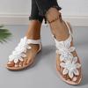 Fashion Fashion White Floral Sandals Women's Clip Toe Sandals Flat Women Summer Casual Shoes Bohemia Flowers Slip on Beach Ladies Shoes