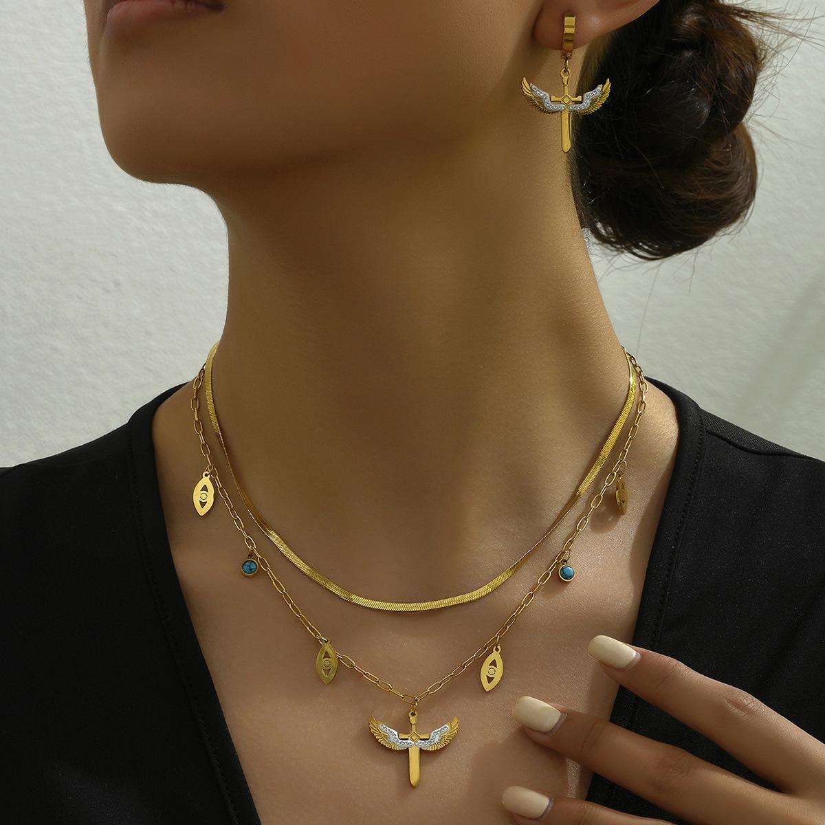 

Персонализированные ретро серьги, ожерелье, инкрустированное цирконием, застежка на ухо, двухслойный дизайн, длинная цепочка на ключицу