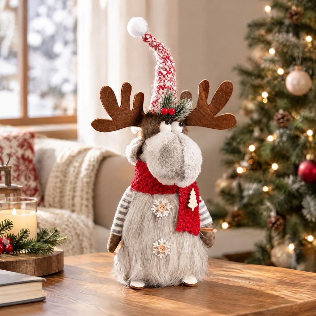 Plush Figurine, Extendable Christmas Doll Large Stuffed Animal Gift Decoration, Gray