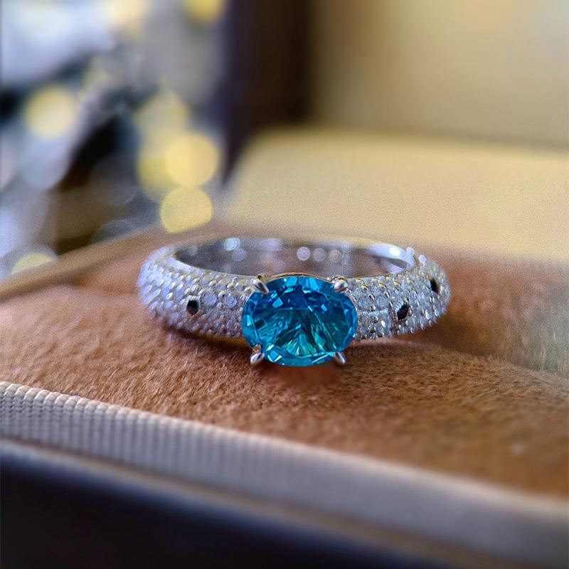 

925 Silver Paraiba Ice Flower Diamond Ring for Women Size 5
