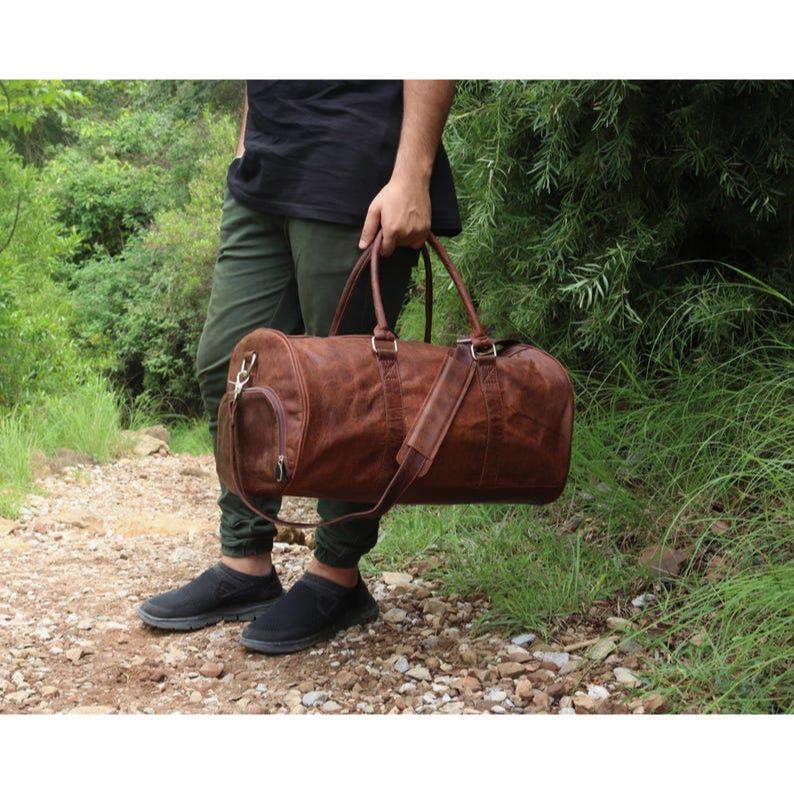 Handmade Large Leather Duffel Bag-Genuine Buffalo Leather Weekender Duffle Bag-Luxury Men's Duffle-Overnight Shoulder Bag