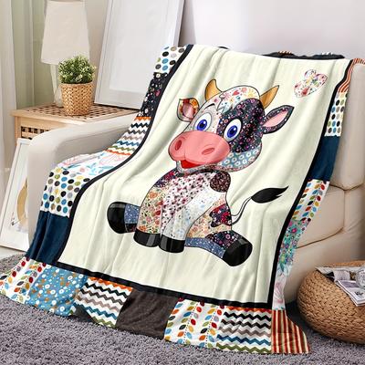 Cute Cow Print Blanket Cartoon Cow Print Bedding Lightweight Warm Fluffy Blankets For Bed Sofa Couch Camping Travel Gift