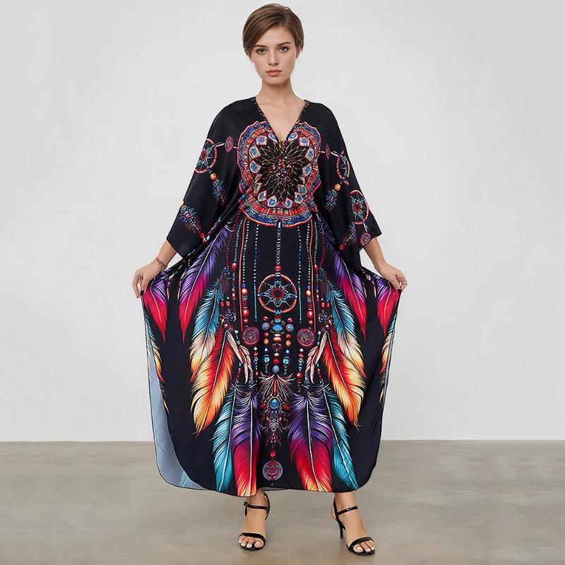 XITAO Bat Wing Sleeve Loose Print Dress GJ1202