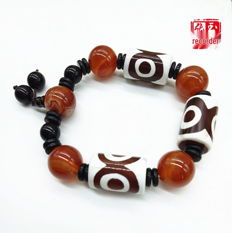 Fashionable Tibetan Red Agate Three-Eyed Dzi Bead Bracelet Zhang Ji Jade