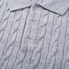 Mens Solid Cable Knit Polo Sweater Loose Fit Streetwear Vibe