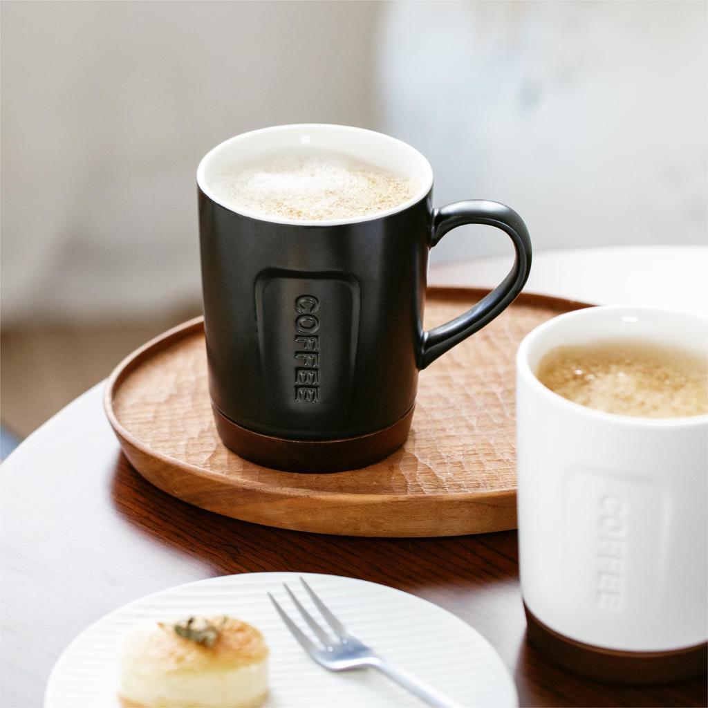 Modern Simple Office Coffee Cup with Wooden Mat Ceramic Relief Cup High Value Mug Home Exquisite Drinking Cup
