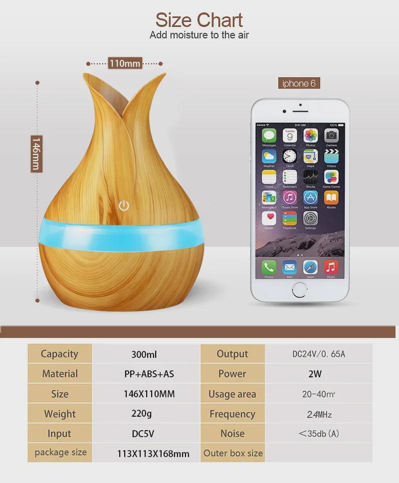 USB Dual Leaf Essential Oil Diffuser: Petal Humidifier Aromatherapy Vase - 300ml Mini