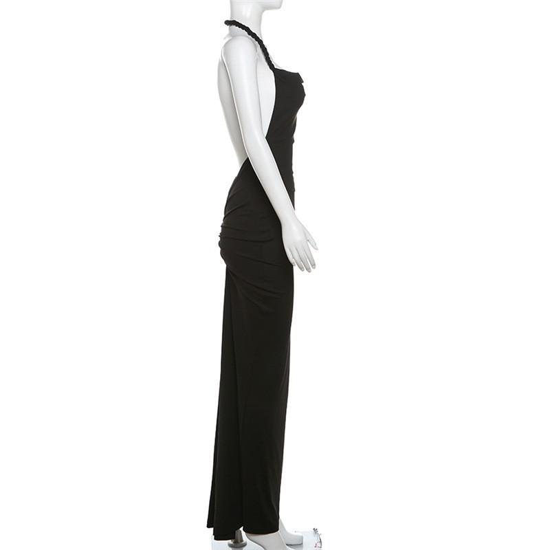 Rochie Maxi Bodycon Ruched Fără Spate cu Gât Legat, pentru Femei, Primăvară/Vară 2026, pentru Vacanță și Plajă.