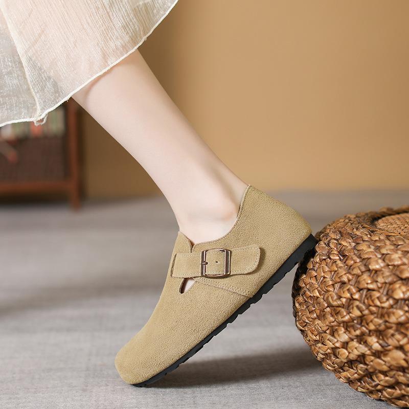 Sanxi same all-inclusive soft leather lazy French retro bag head soft sole half drag one pedal big head shoes Boken shoes women