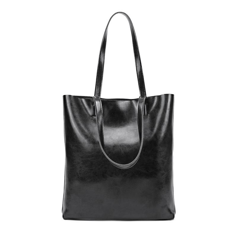 Vintage Oil Wax Cowhide Leather Tote Bag - Versatile Vertical Shoulder Handbag Briefcase for Women