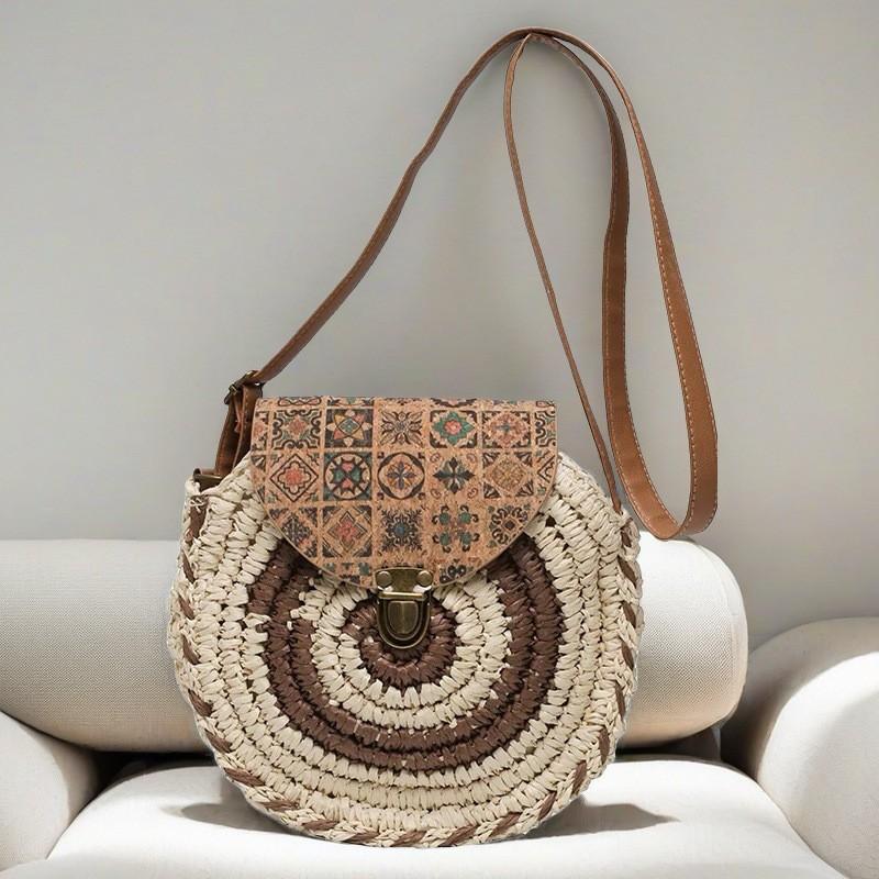 

Cross-carrying Round Straw Woven Bag National Style All-matching Single-shoulder Small Female Portable