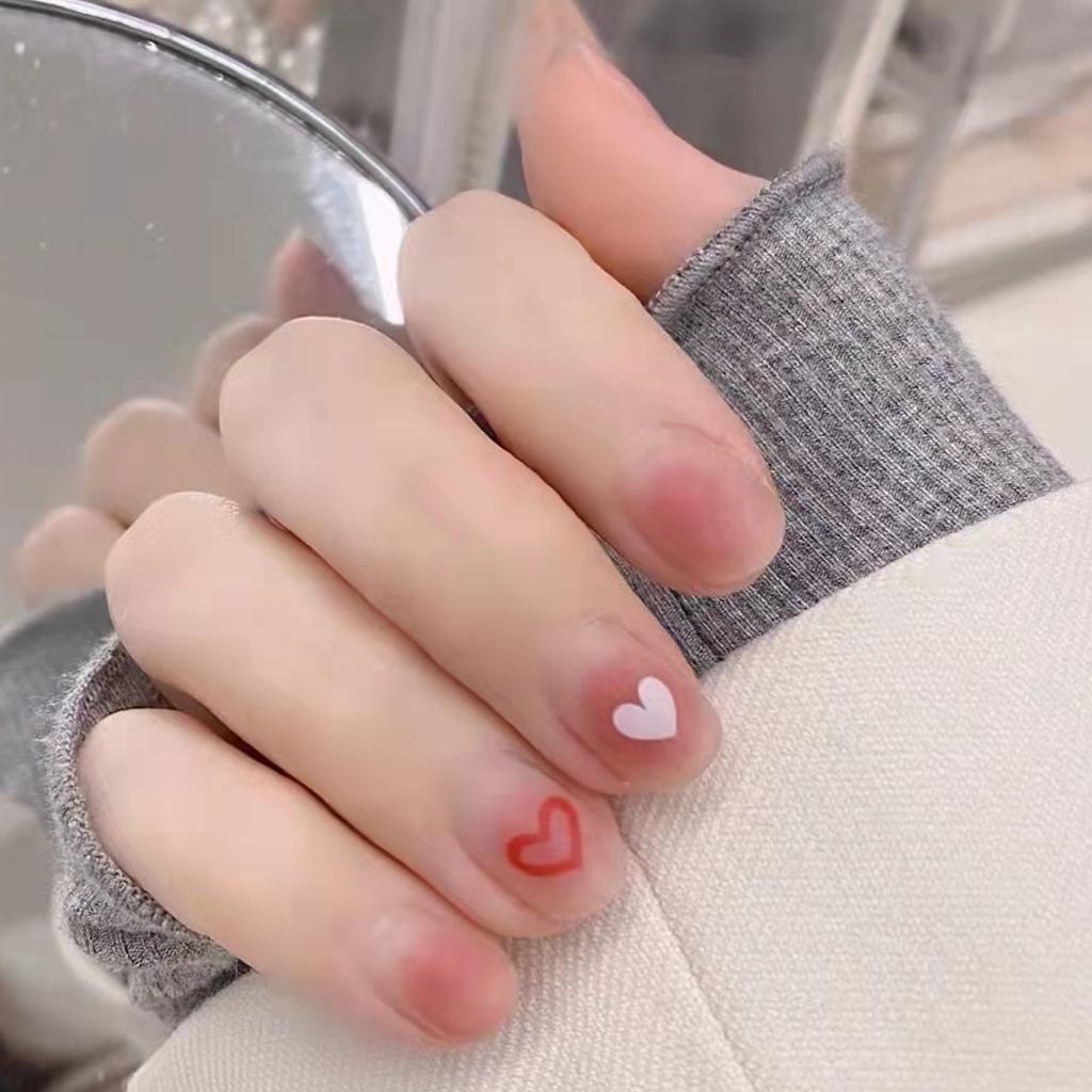 Artificial Nails Wearable Patch Frosted Love White Peach Blush Smudged Fake Nails
