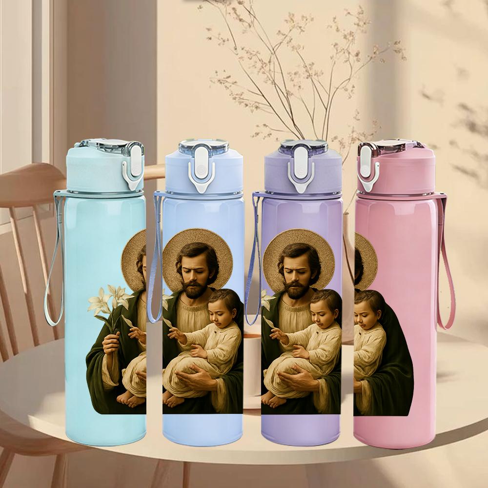 1PC Saint Joseph Infant Portrait 750ml Color Plastic Sports Water Bottle Leakproof Flip Straw Lid For Sports Office Home Use