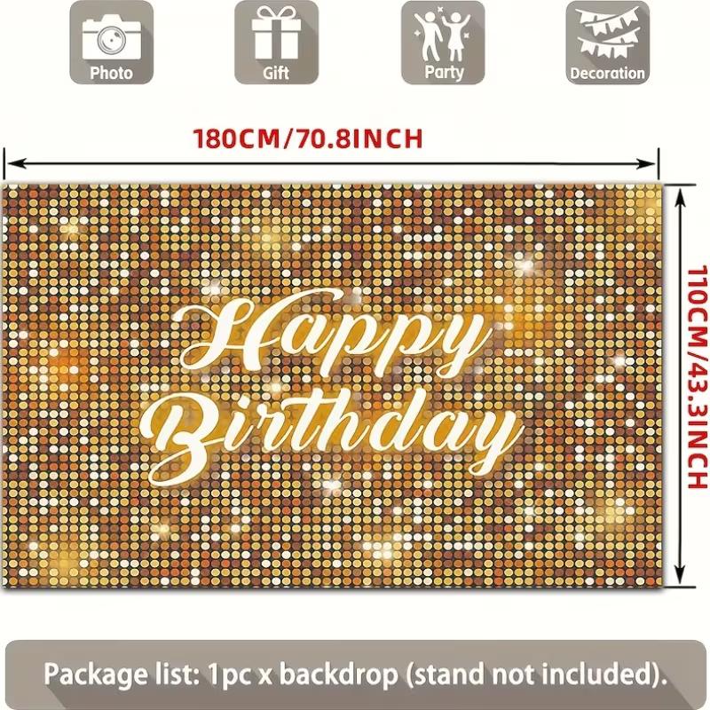 2D Sparkle Gold Happy Birthday Backdrop Adult Birthday Photoshoot Banner