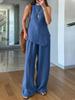 Ensemble Top Sans Manches et Pantalon Large pour Femme en 6 Couleurs