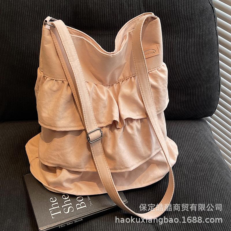 Korean ruffle edge cloth bag women's 2025 new trend fashion niche tote bag large capacity shoulder messenger bag