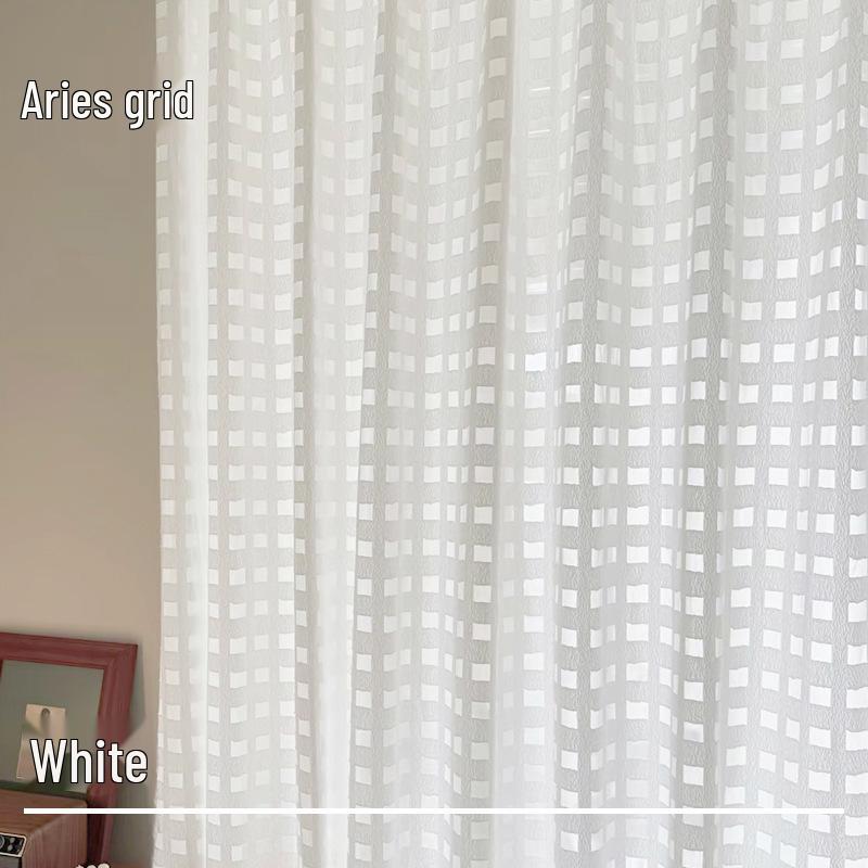 Vintage Plaid Sheer Linen Curtains for Living Room & Bedroom - Light-Permeable, High-End Feel, New Style for Balcony Windows