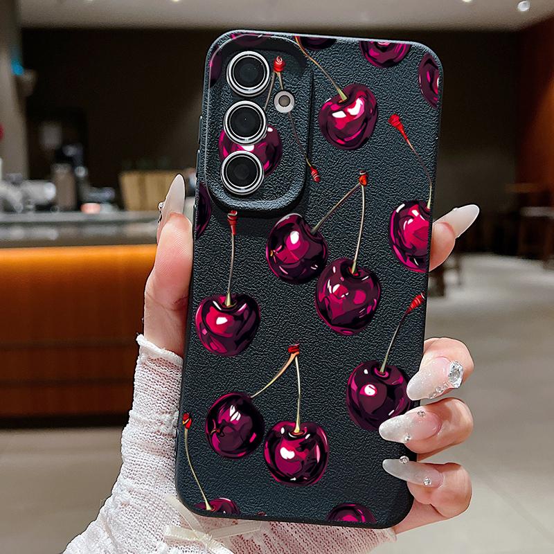 Retro Oil Painting Style Cherry Case For Samsung Galaxy A57 A37 A17 A56 A36 A26 A16 A55 A35 A25 A15 A54 5G S21 FE S22 S23 S24 Plus S25 Edge S26 Ultra