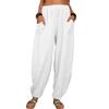 Pantaloni harem da donna, estivi, casual, retrò, di grandi dimensioni, in cotone e lino, con elastico in vita, a gamba larga, pantaloni da casa