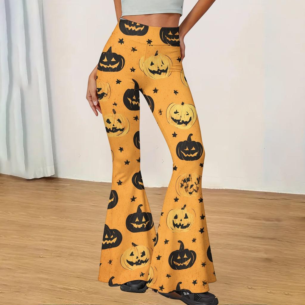 Women's Casual Halloween Print Flared Yoga Pants High Waist Stretchy Fit Comfortable Soft Fabric Design