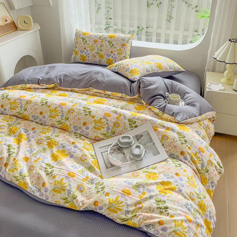 Patru Seturi de Lenjerie de Pat Mică și Proaspătă, Cearșafuri Prietenoase cu Pielea și Respirabile, Fețe de Plapumă, Fețe de Pernă