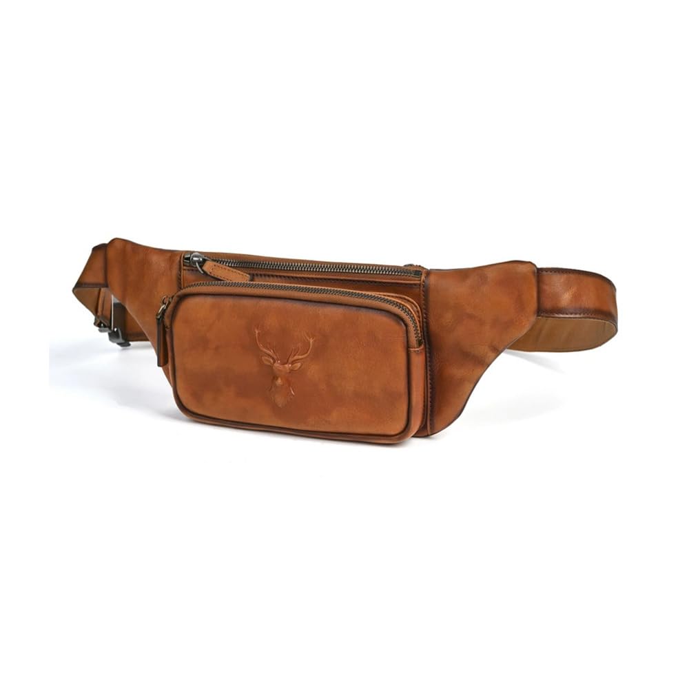

Whatna Antique-Style Tanned Natural Cowhide Chest Bag, Men s Waist Pouch, One-Shoulder Bag, Genuine Leather, 15027 (Brown A)
