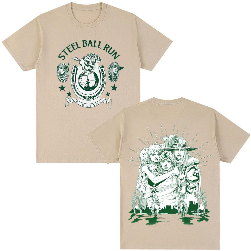 

2026 Японское аниме JoJo s Bizarre Adventure Футболка STEEL BALL RUN Унисекс с графическим принтом Унисекс Хлопок Повседневная Оверсайз Футболка L
