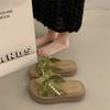 Bow pearl slippers women's summer new outer wear one-word soft-bottom sandals