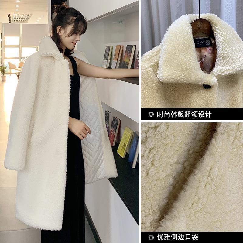 Winter new sheep shearing coat women's loose high-necked granular imitation wool fur medium and long thickened coat