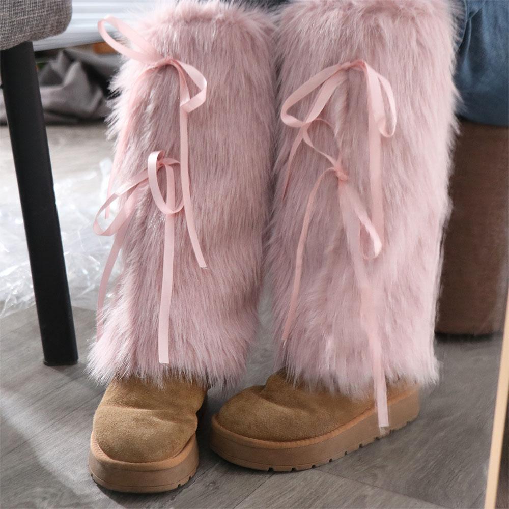 Faux Fur Furry Leg Warmers Y2k Women's Plush Stockings Fashion Lace Up Leg Warmers Fall Winter