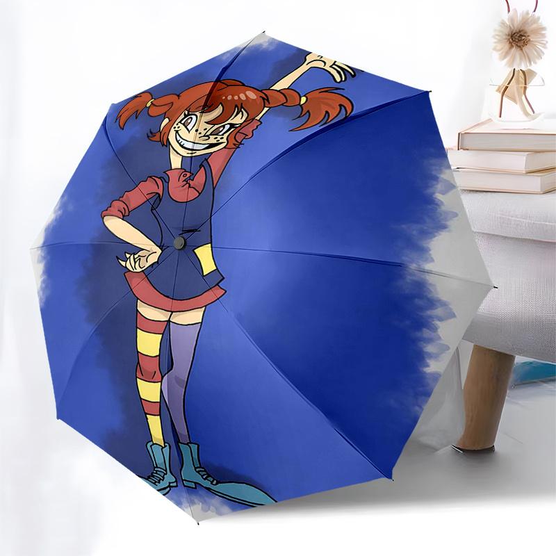 Pippi Longstocking Themed Travel Umbrella-8 Ribs Automatic Opening and Closing, Portable Folding Design, Compact and Stylish Umbrella Suitab