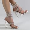 2025 New Women's Sandals Luxury Rhinestone Wraparound Ankle Women's Stiletto Heels Wedding Shoes Banquet Shoes