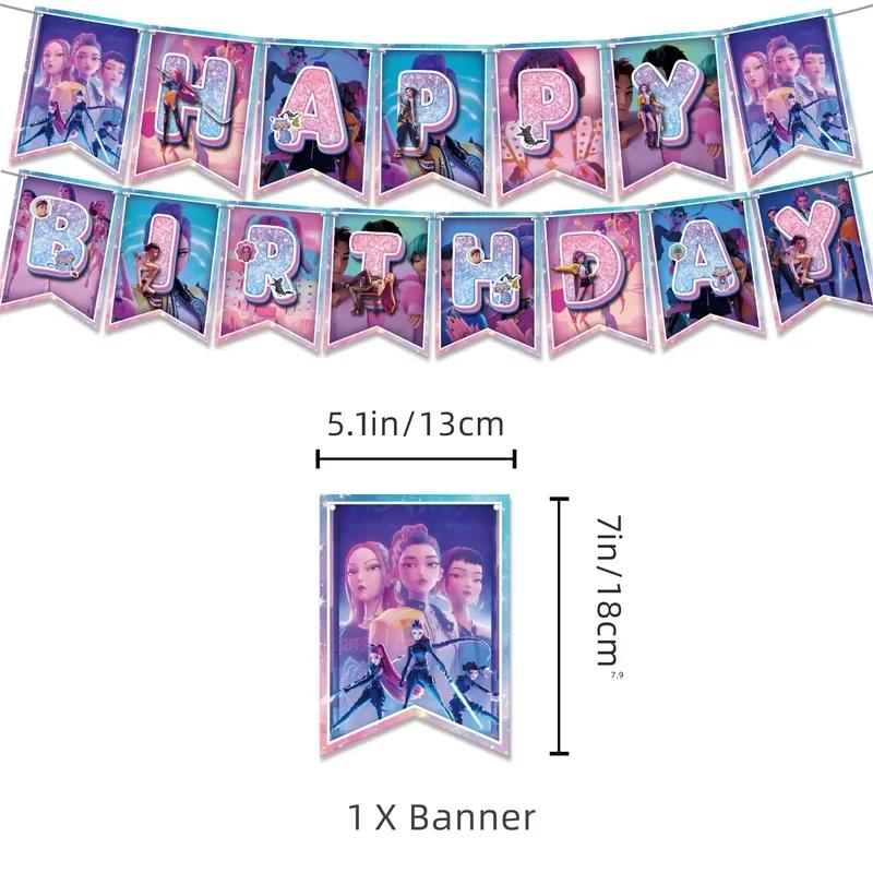 Kpop Demon Birth Date Celebration Decoration Hunter Group Birth Date Celebration Supplies Huntrix Kpop Anime Cake Topper Balloons Hanging Flag